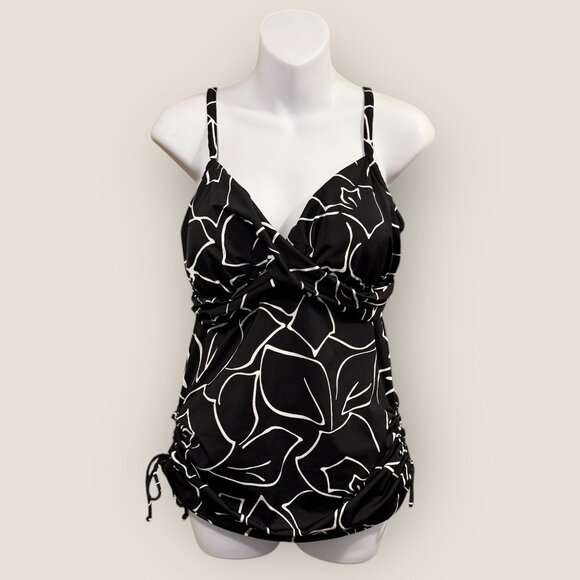 Trimshaper Womens Black and White Tankini Swim Top Adjustable Straps Sz 14 Swim - Picture 1 of 7